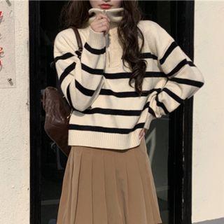 Striped Half-zip Sweater Black & White - One Size