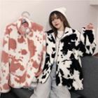 Cow Print Fluffy Zip-up Jacket