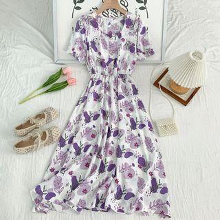 Square-neck Floral Midi Dress In 8 Colors