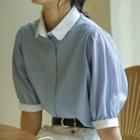 Short-sleeve Contrast-trim Collared Striped Shirt