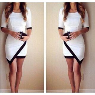 Elbow-sleeve Asymmetric Sheath Dress