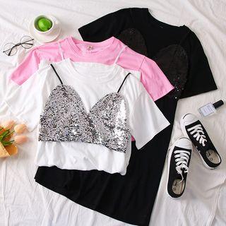 Set: Sequined Camisole Top + T-shirt Dress
