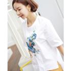 Embroidered-patch Elbow-sleeve T-shirt