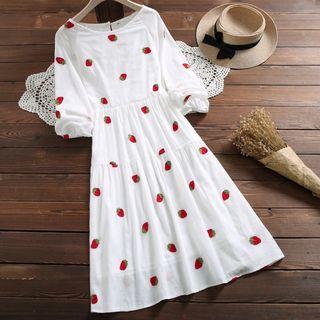 Long-sleeve Fruit Embroidery A-line Dress