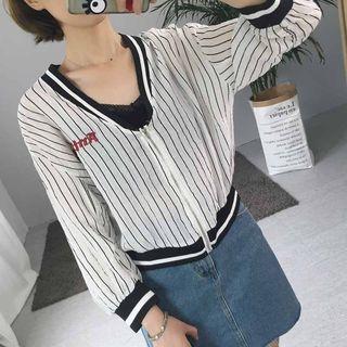 Striped Sheer Baseball Jacket