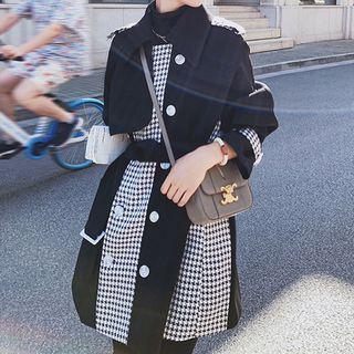 Double-breasted Houndstooth Panel Jacket