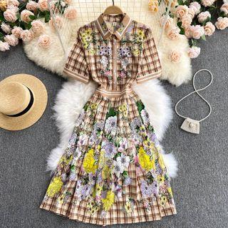 Short-sleeve Plaid Print Dress