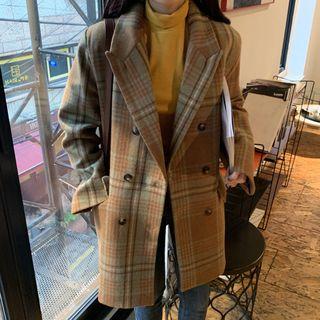 Turtleneck Long-sleeve T-shirt / Double-breasted Plaid Jacket