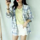 Single-breasted Plaid Linen Blazer Ivory - One Size