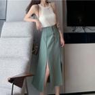 Halter-neck Knit Top / A-line Midi Skirt