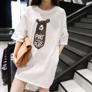 Bear Print 3/4 Sleeve T-shirt Dress