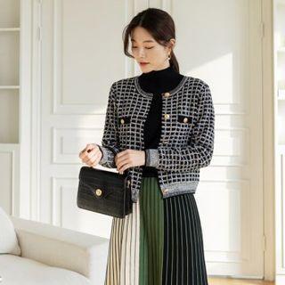 Metallic-button Tweed Cardigan Black - One Size