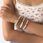 Set: Faux Pearl Soft Clay / Alloy Bracelet 2247 - Beige & Pink & Gold - One Size