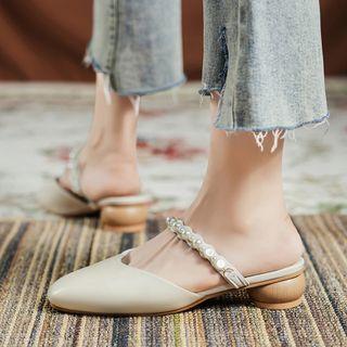 Round Heel Faux Pearl Studded Sandals