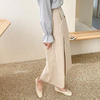 Slit-hem Linen Skirt