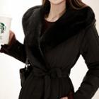 Hooded Fuax-fur Lined Padded Long Coat With Sash