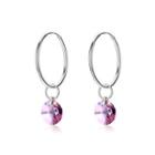 925 Sterling Silver Simple Fashion Pink Austrian Element Crystal Circle Earrings Silver - One Size