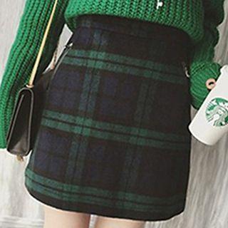 High Waist Plaid A-line Skirt