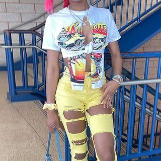 Car Print Slit T-shirt