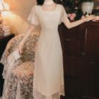 Square-neck Lace Bell-sleeve Dress