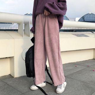 High-waist Corduroy Pants Light Pink - One Size