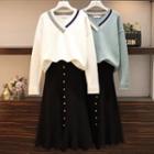 V-neck Sweater / Buttoned Skirt