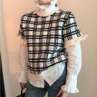 Short-sleeve Checkerboard Knit Top 9172 - Knit Top - Off-white - One Size