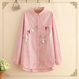 Rabbit Embroidered Pinstripe Long-sleeve Shirt