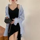 Irregular Hem Spaghetti Strap Mini Dress / Striped Oversize Shirt
