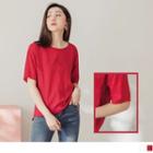 Crochet Trim Embroidered Short-sleeve Top