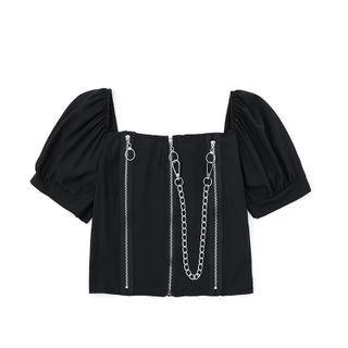 Zip Detail Short-sleeve Blouse Black - One Size