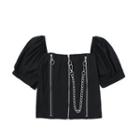 Zip Detail Short-sleeve Blouse Black - One Size
