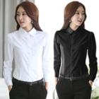 Long-sleeved Blouse Combed Cotton - White - L