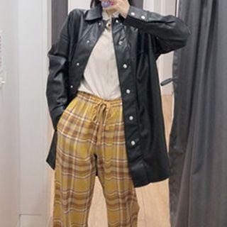 Pocket Detail Faux Leather Shirt