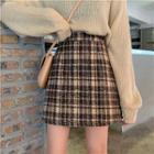 Gingham Woolen Mini Skirt