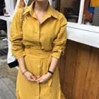 Long-sleeve Midi Shirt Dress Yellow - One Size