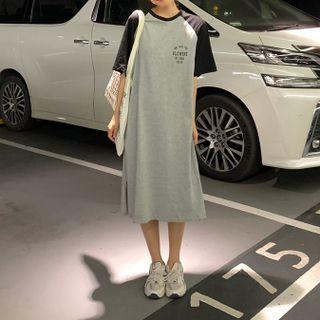 Short-sleeve Raglan Midi T-shirt Dress Gray - One Size