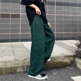 Adhesive Strap Wide-leg Cargo Pants