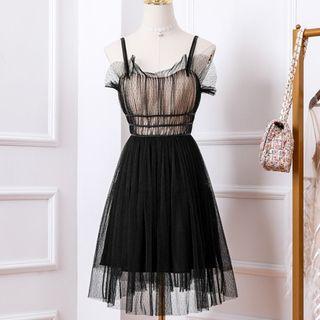 Spaghetti Strap Mesh A-line Dress
