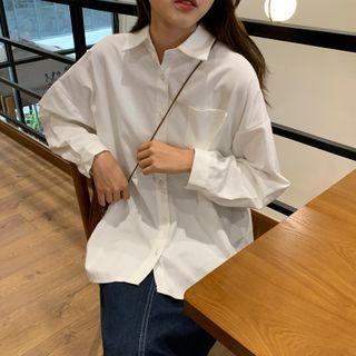 Plain Oversized Pocket-front Long Sleeve Shirt