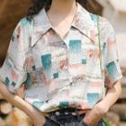 Short-sleeve Printed Button-down Shirt