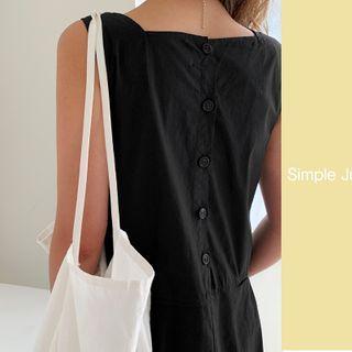 Button-back Monotone Jumpsuit Black - One Size