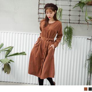 Round Neck Tie-waist Shirtdress