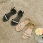 Faux Pearl Tweed Strap Sandals