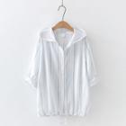 Striped Button-up Hooded Jacket White - One Size