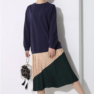 Midi Accordion Pleat Pullover Dress Black - One Size