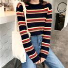 Color-block Striped Long-sleeve Slim-fit Knit Top
