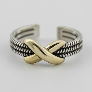 925 Sterling Silver Cross Open Ring S925 - Gold Cross - Silver - One Size