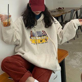 Hooded Oversize Printed Sweatshirt / Wide-leg Corduroy Pants