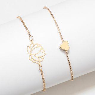 Set Of 2: Lotus & Heart Bracelet 6831 - One Size